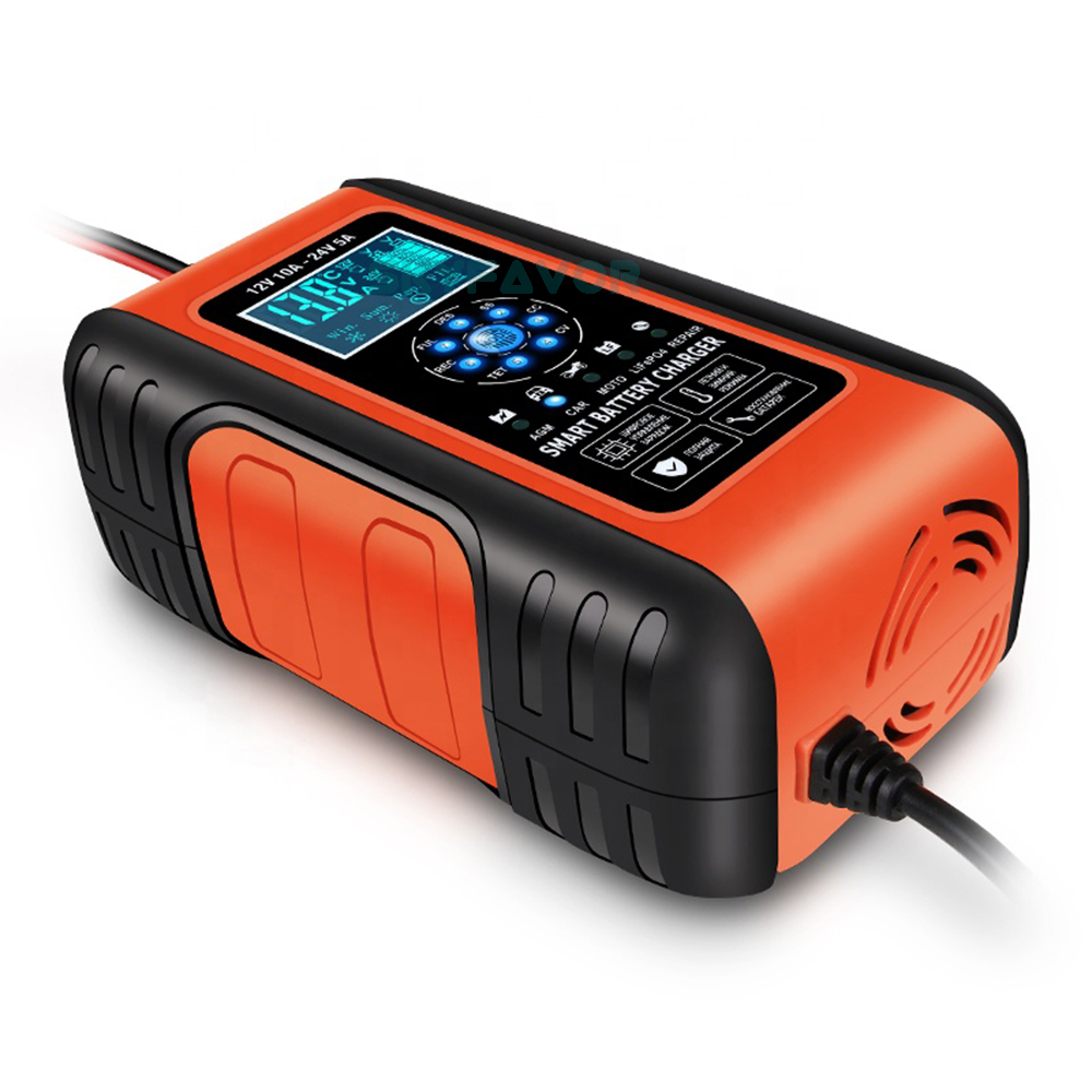 12V 10A/24V 5A Universal Car Battery Charger Intelligent Automatic - Pulse Repair for Lead Acid LiFePO4 - Car Truck Compatible