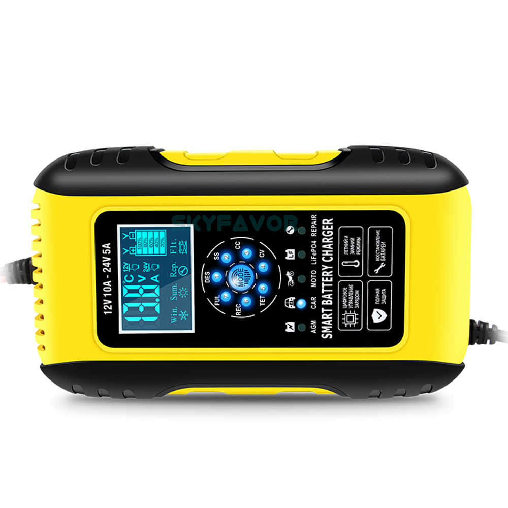 12V 10A/24V 5A Universal Car Battery Charger Intelligent Automatic - Pulse Repair for Lead Acid LiFePO4 - Car Truck Compatible