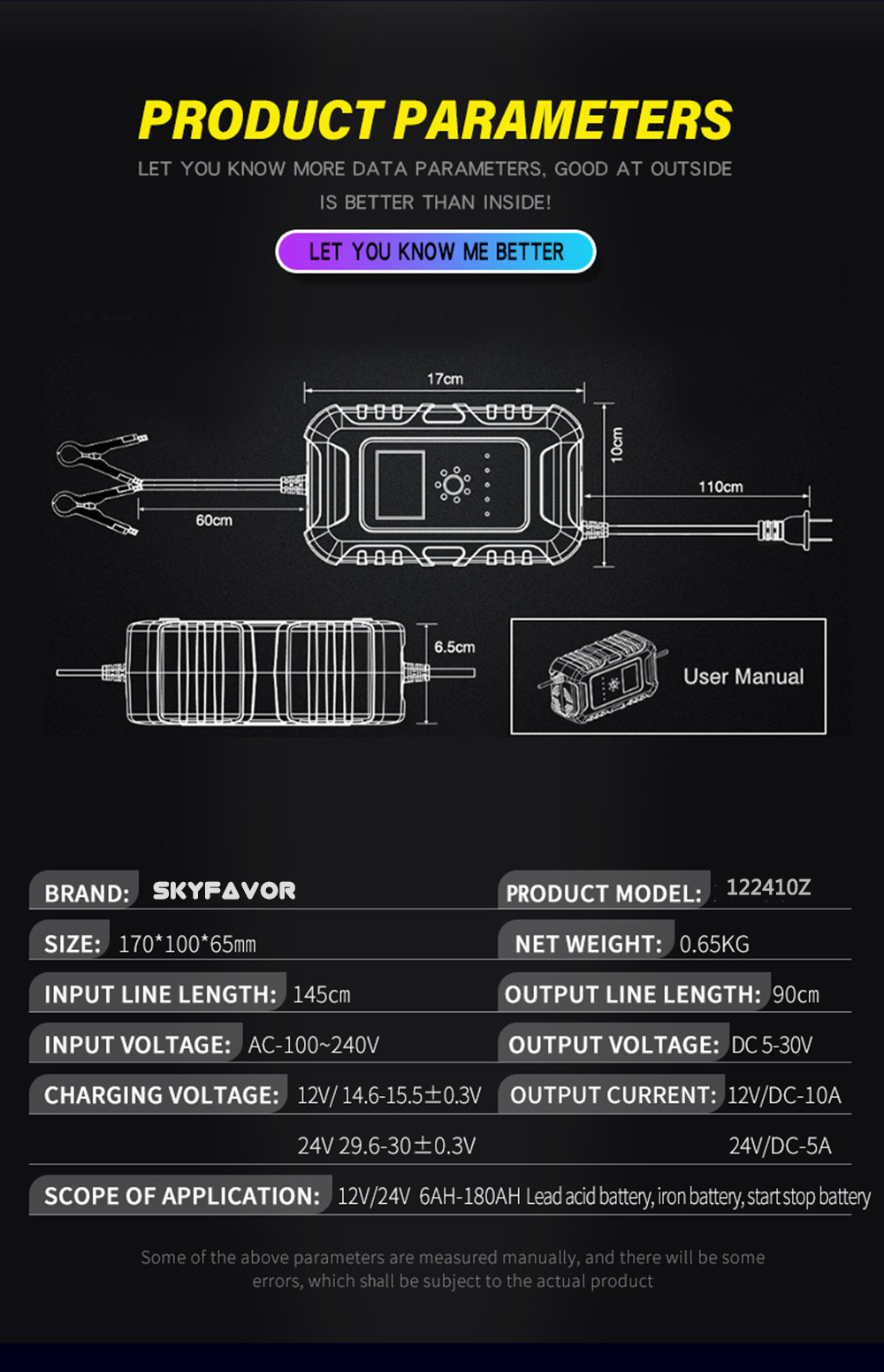 12V 10A/24V 5A Universal Car Battery Charger Intelligent Automatic - Pulse Repair for Lead Acid LiFePO4 - Car Truck Compatible