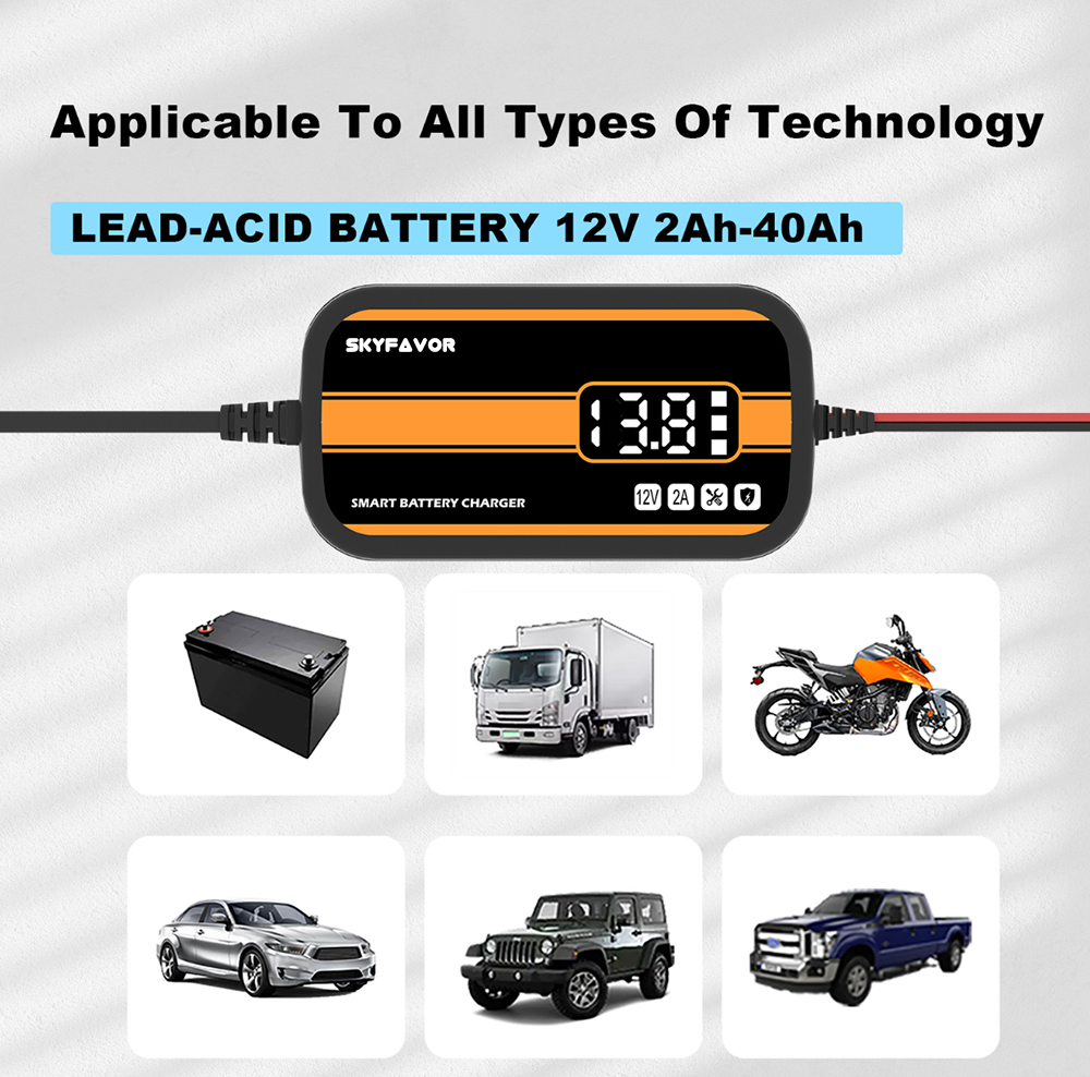 Hot Selling Smart Car Battery Charger 12V 2A Digital Display Automatic Battery Charger for Lead Acid Car and Motorcycle Toys