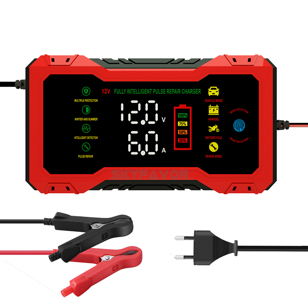 Latest 12V 6A Car Battery Charger - Voltage & Current Dual Display for Gel AGM Lead Acid Compatible with Car Motorcycle Charger
