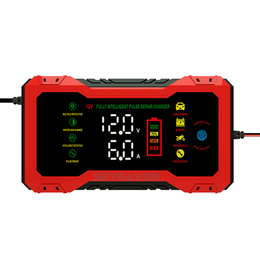 Latest 12V 6A Car Battery Charger - Voltage & Current Dual Display for Gel AGM Lead Acid Compatible with Car Motorcycle Charger