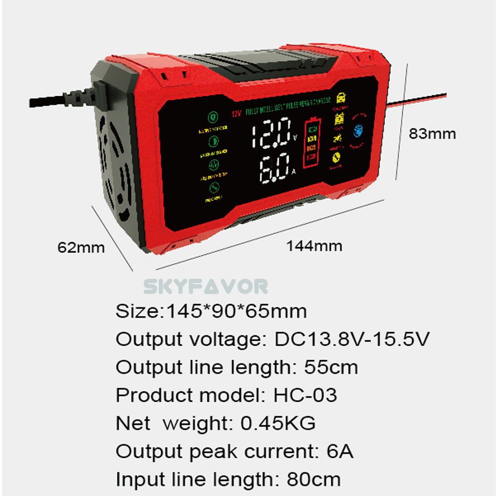 Latest 12V 6A Car Battery Charger - Voltage & Current Dual Display for Gel AGM Lead Acid Compatible with Car Motorcycle Charger