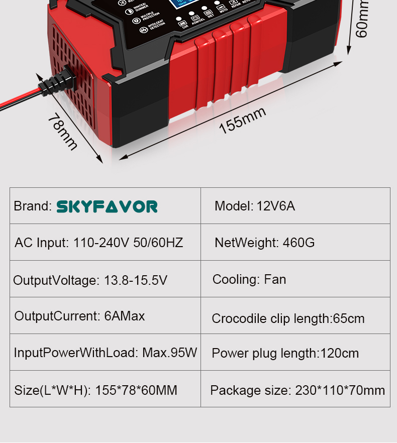 New Arrival Automatic Car Battery Charger 12V 6A Smart Charger for Lead Acid Gel AGM EFB - Deep Cycle Charger for Car Motorcycle