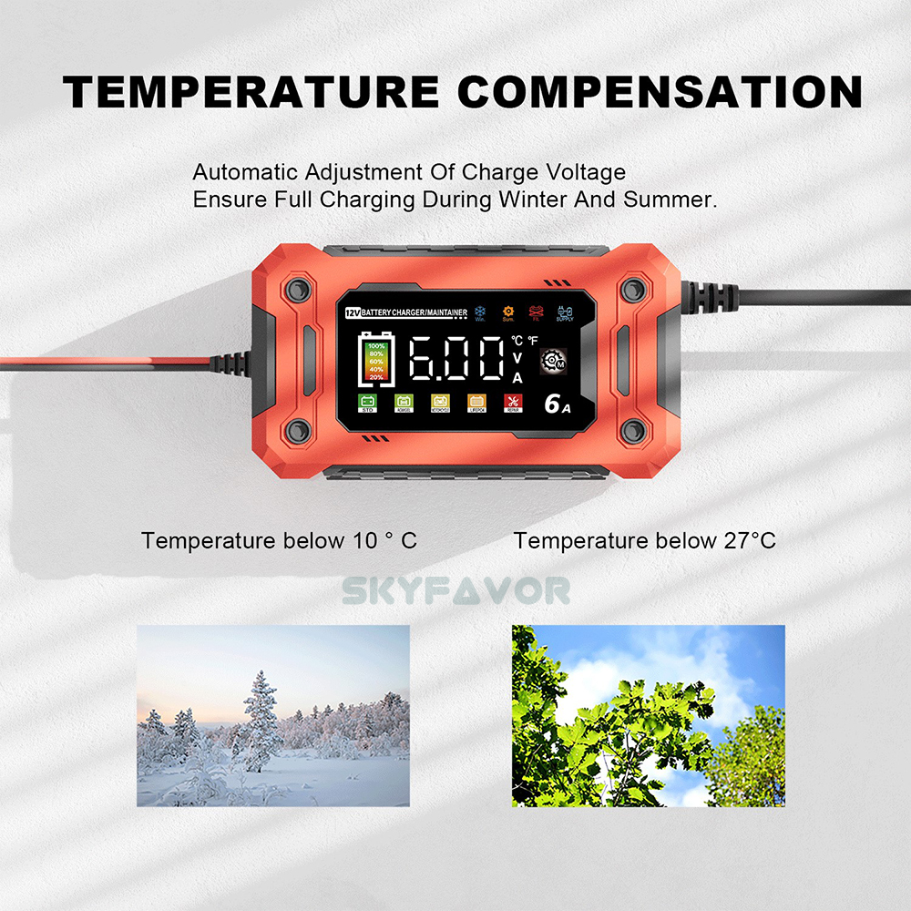 Smart 12V 6A Car Battery Charger Universal for Motorcycle Car Industrial Electric Tool Lifepo4 Gel AGM Lead Acid Battery Charger