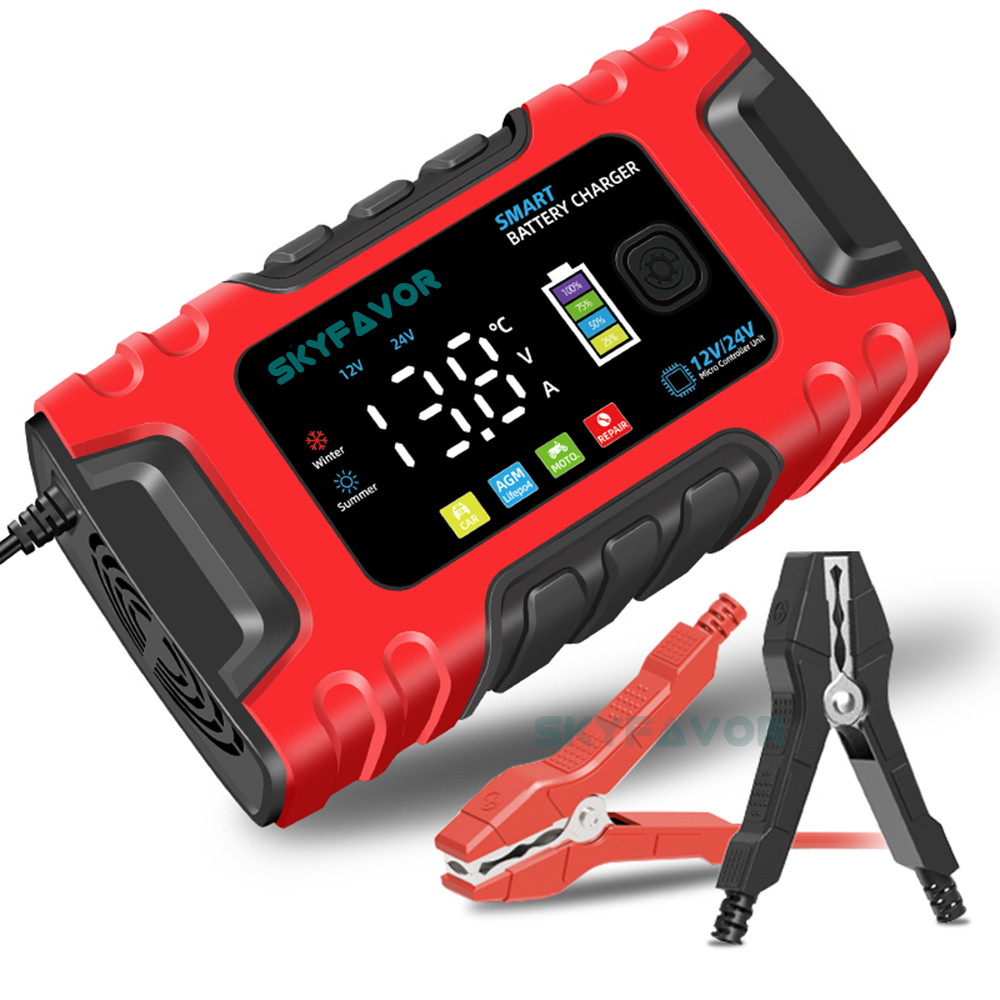 Automatic 12V 24V Battery Charger 12V 24V 10A Smart Fast Lifepo4 AGM GEL Trickle Universal Truck Motorcycle Car Battery Charger