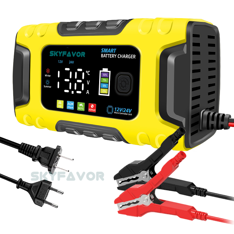 Automatic 12V 24V Battery Charger 12V 24V 10A Smart Fast Lifepo4 AGM GEL Trickle Universal Truck Motorcycle Car Battery Charger