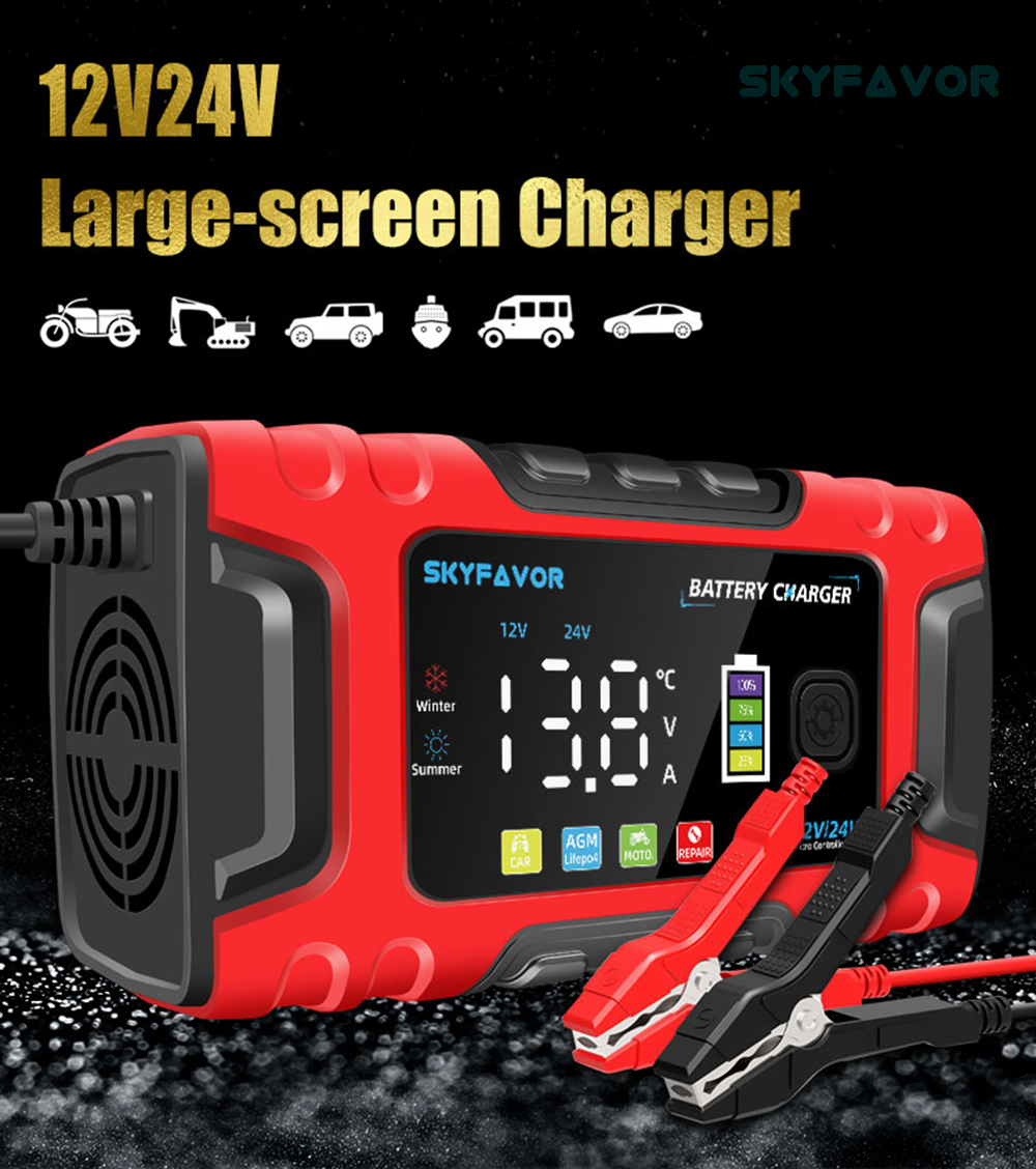 Automatic 12V 24V Battery Charger 12V 24V 10A Smart Fast Lifepo4 AGM GEL Trickle Universal Truck Motorcycle Car Battery Charger