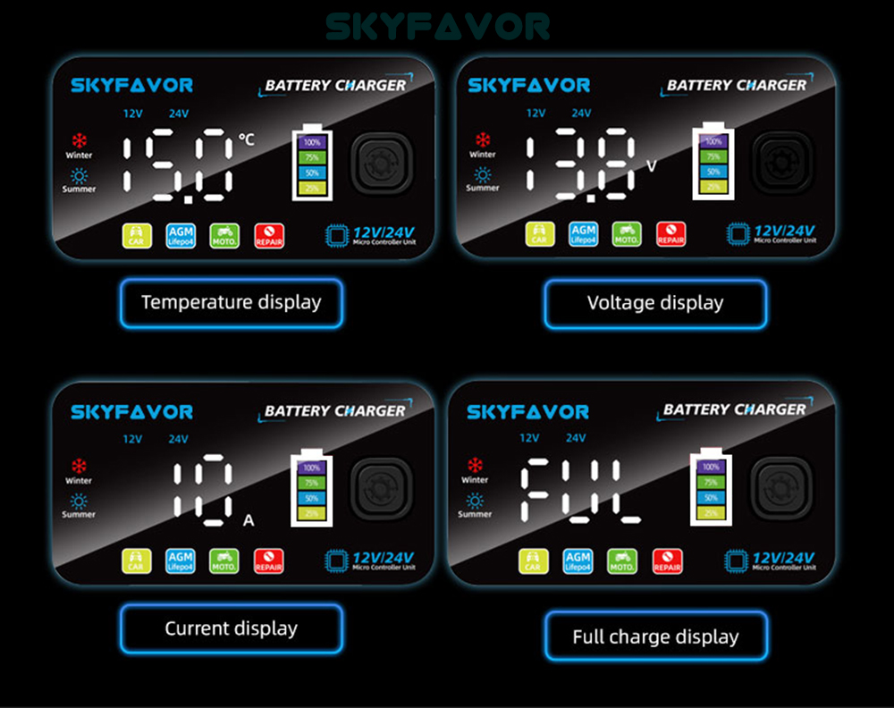 Automatic 12V 24V Battery Charger 12V 24V 10A Smart Fast Lifepo4 AGM GEL Trickle Universal Truck Motorcycle Car Battery Charger