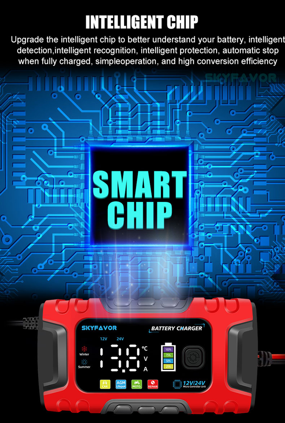 Automatic 12V 24V Battery Charger 12V 24V 10A Smart Fast Lifepo4 AGM GEL Trickle Universal Truck Motorcycle Car Battery Charger