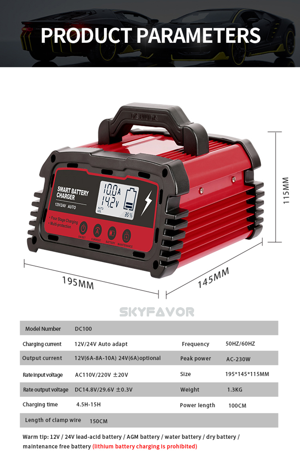 Professional Smart Car Battery Charger 12V 24V 20A 10A Portable Automatic Pulse Repair Battery Charger for Lead Acid Batteries