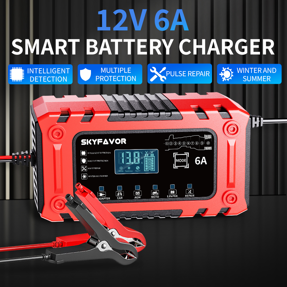 Trending Products 12V Battery Charger 12V 6A Power Automatic Supply Universal Lifepo4 Lead Acid Motorcycle Car Battery Charger