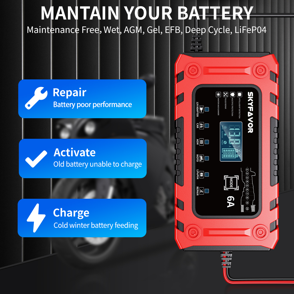 Trending Products 12V Battery Charger 12V 6A Power Automatic Supply Universal Lifepo4 Lead Acid Motorcycle Car Battery Charger