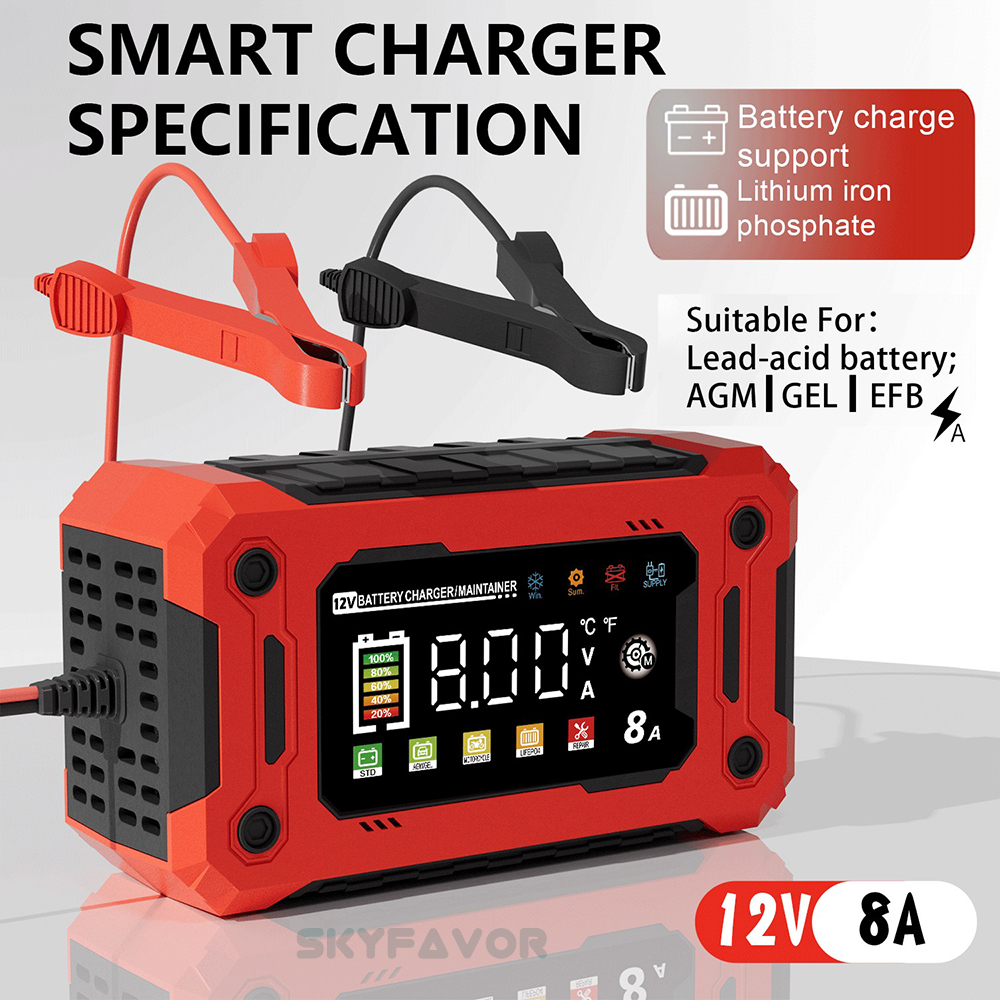 Trending Products 12V Lead-acid Battery Charger 12V 8A Automatic Smart 12 Volt Lifepo4 Lead Acid New Car Battery Charger