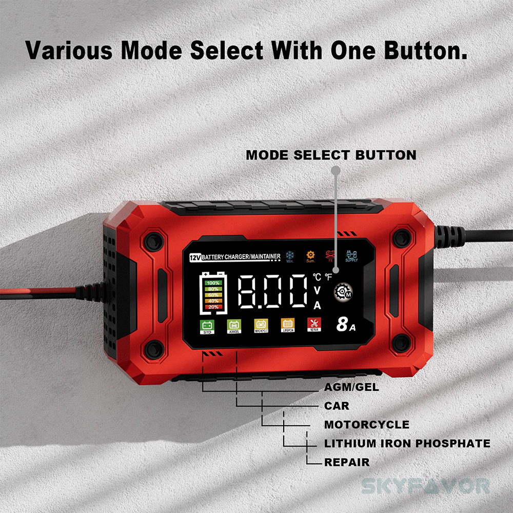 Trending Products 12V Lead-acid Battery Charger 12V 8A Automatic Smart 12 Volt Lifepo4 Lead Acid New Car Battery Charger