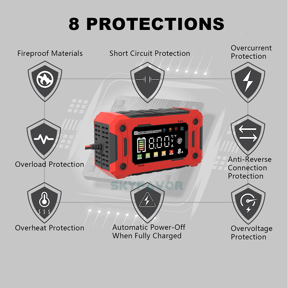 Trending Products 12V Lead-acid Battery Charger 12V 8A Automatic Smart 12 Volt Lifepo4 Lead Acid New Car Battery Charger