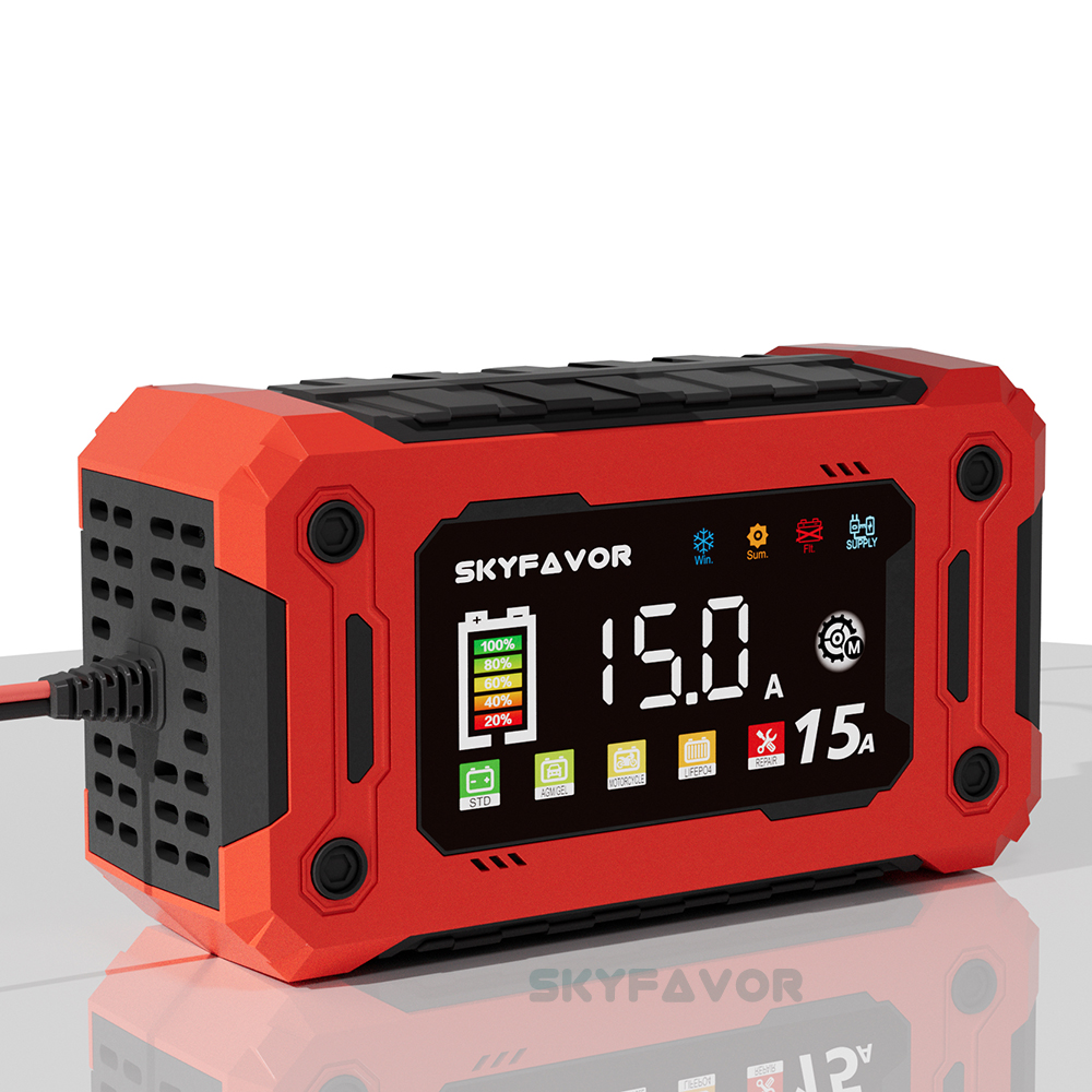 Automatic Motorcycle Truck Car Battery Charger 12V 15A Fast Smart Universal Lifepo4 Lead Acid Battery Charger with Pulse Repair