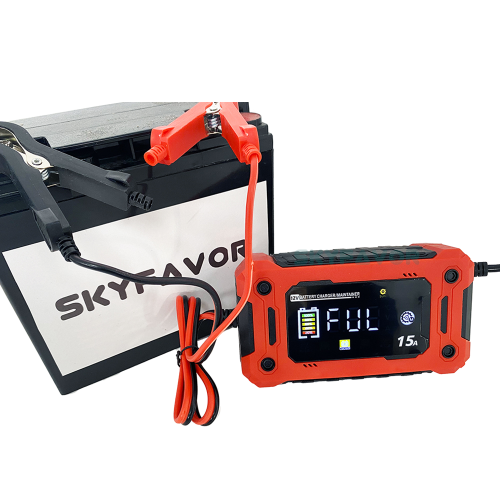 Automatic Motorcycle Truck Car Battery Charger 12V 15A Fast Smart Universal Lifepo4 Lead Acid Battery Charger with Pulse Repair