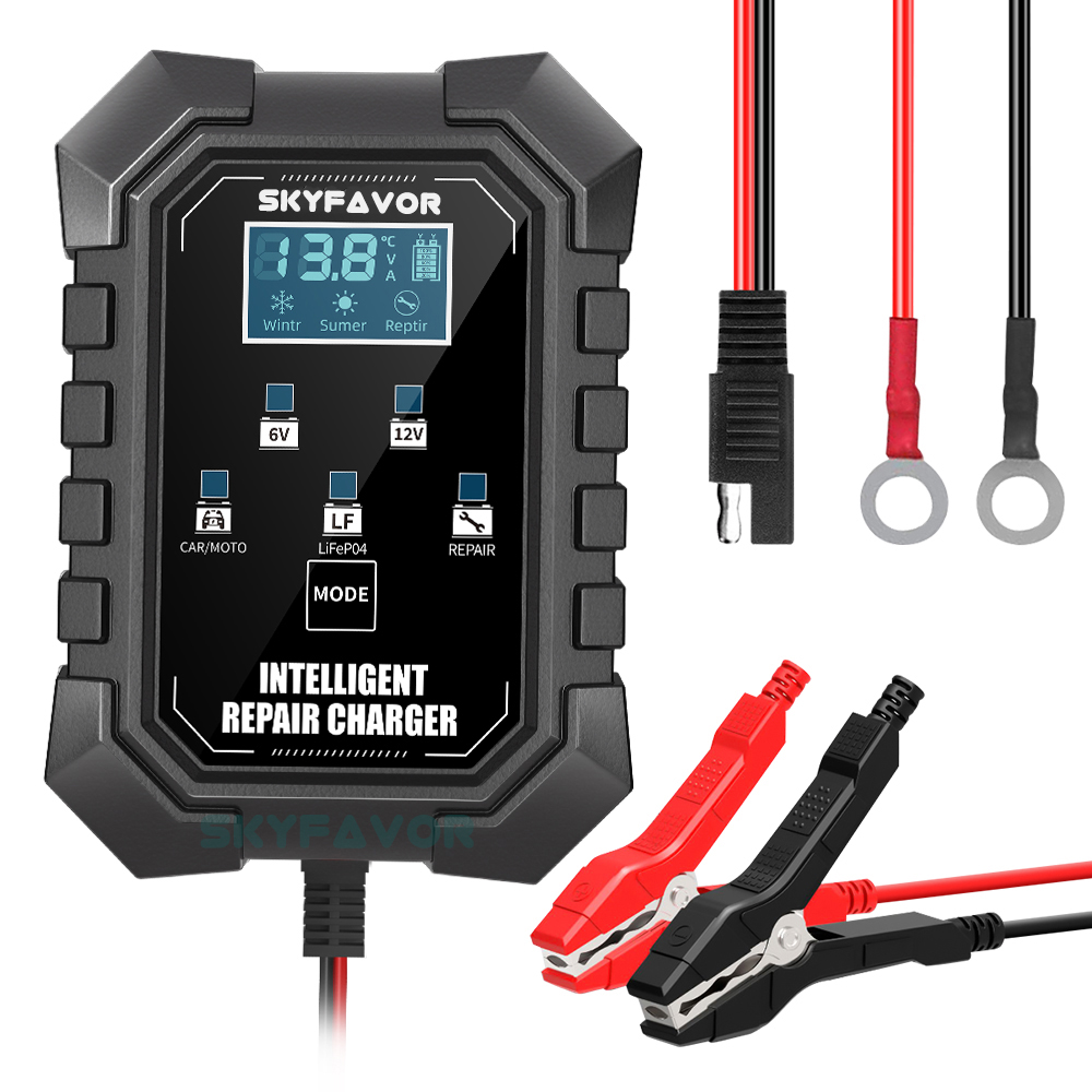 New Arrive Car Motorcycle Battery Charger 6V 12V 1.5A Automatic Universal Lead Acid Gel Agm Lifepo4 Battery Charger with SAE