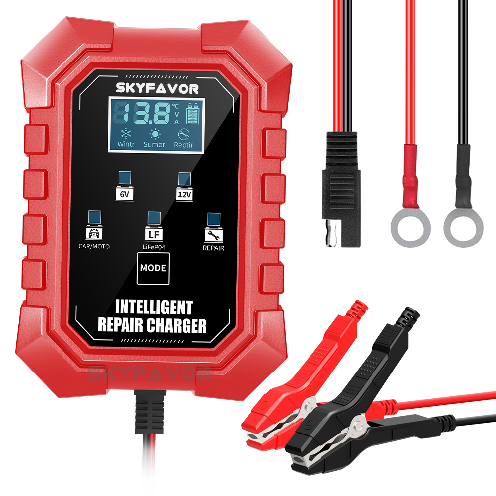 New Arrive Car Motorcycle Battery Charger 6V 12V 1.5A Automatic Universal Lead Acid Gel Agm Lifepo4 Battery Charger with SAE