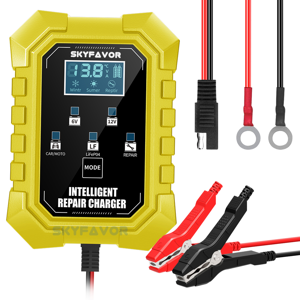 New Arrive Car Motorcycle Battery Charger 6V 12V 1.5A Automatic Universal Lead Acid Gel Agm Lifepo4 Battery Charger with SAE