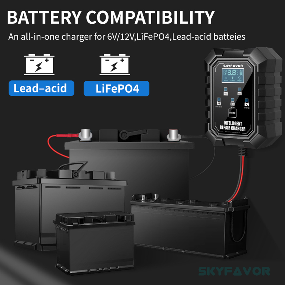 New Arrive Car Motorcycle Battery Charger 6V 12V 1.5A Automatic Universal Lead Acid Gel Agm Lifepo4 Battery Charger with SAE