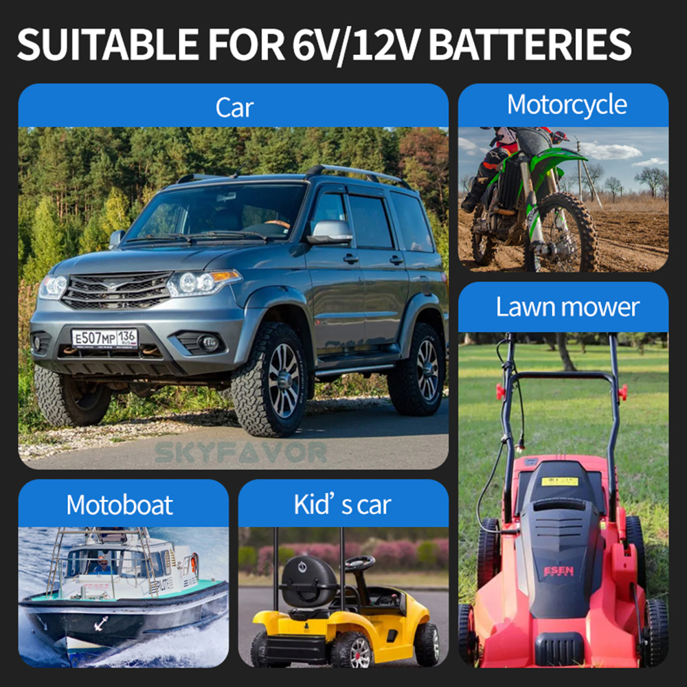 New Arrive Car Motorcycle Battery Charger 6V 12V 1.5A Automatic Universal Lead Acid Gel Agm Lifepo4 Battery Charger with SAE