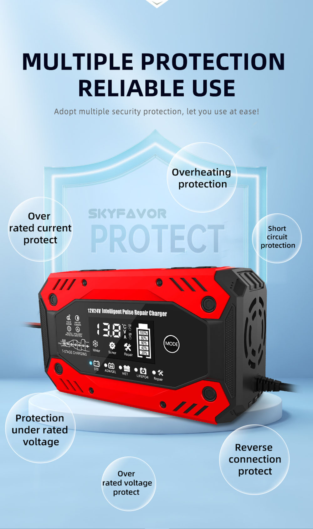 Lead Acid Lifepo4 12volt 50ah Battery Charger 12V 24V 10A Multi-function Universal LFP AGM GEL ARM Pulse Repair Battery Charger