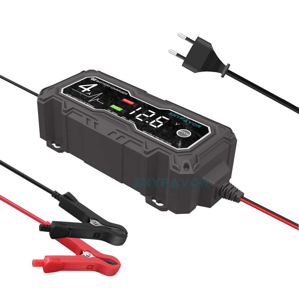 Automatic Motorcycle Car Battery Charger 12V 4A Fast Pulse Repair 12 Volt Trickle Charger for Lead Acid Gel Deep Cycle Battery