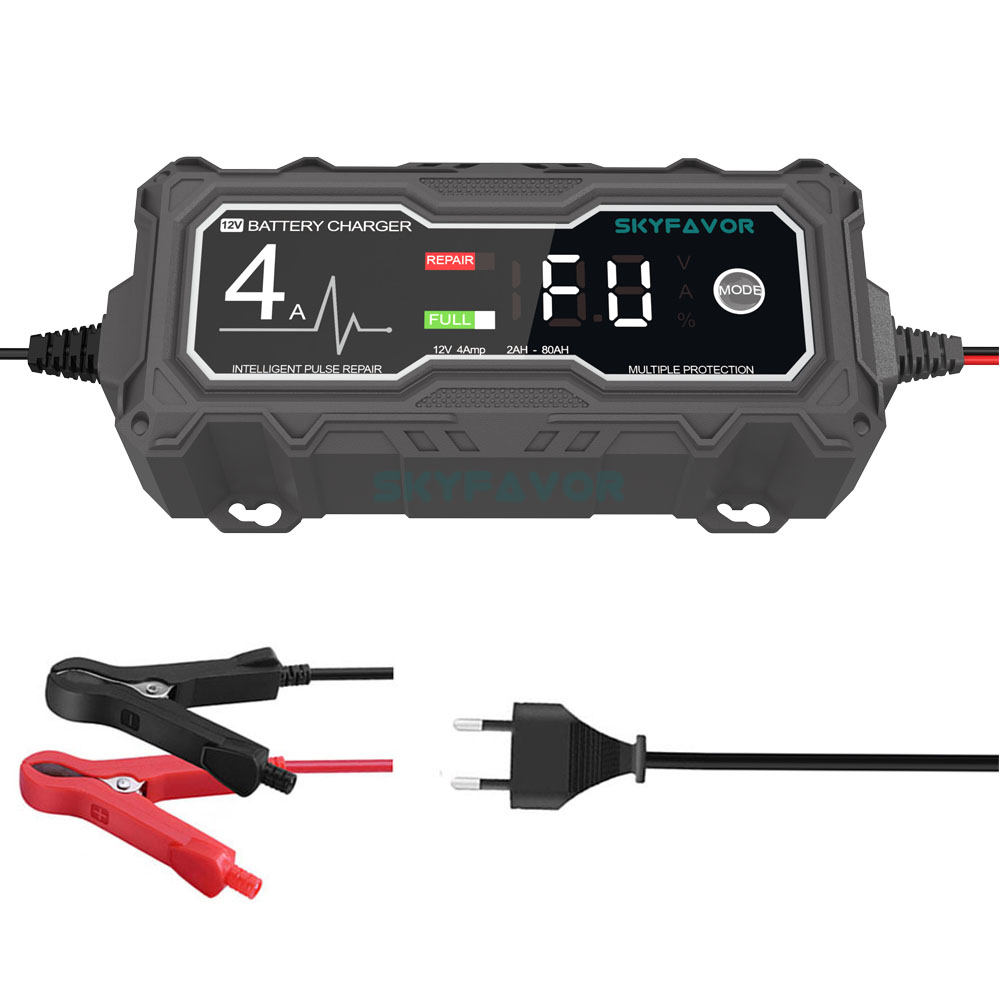 Automatic Motorcycle Car Battery Charger 12V 4A Fast Pulse Repair 12 Volt Trickle Charger for Lead Acid Gel Deep Cycle Battery