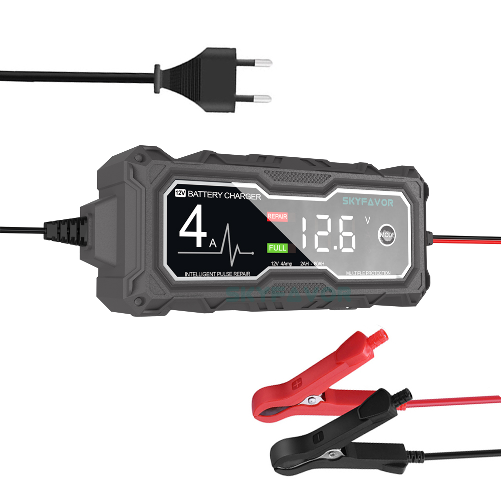 Automatic Motorcycle Car Battery Charger 12V 4A Fast Pulse Repair 12 Volt Trickle Charger for Lead Acid Gel Deep Cycle Battery