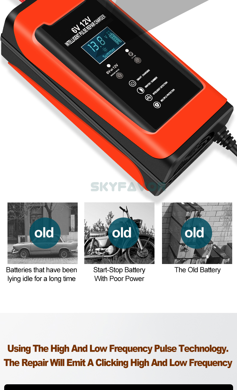 Fast Automatic 6V 12V Battery Charger 12V 6V 6A Universal Motorcycle Car Battery Charger for 12 Volt 6 Volt Lead Acid Battery