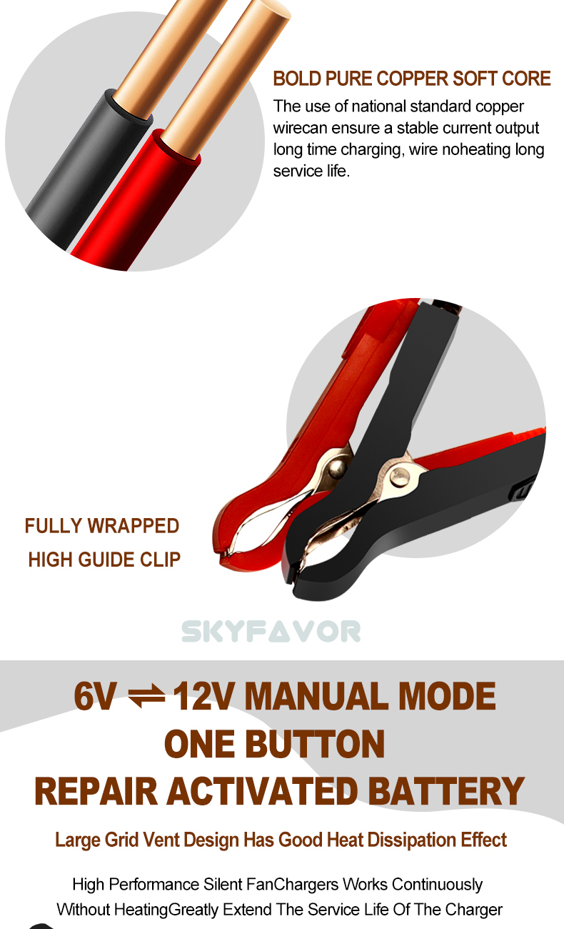 Fast Automatic 6V 12V Battery Charger 12V 6V 6A Universal Motorcycle Car Battery Charger for 12 Volt 6 Volt Lead Acid Battery