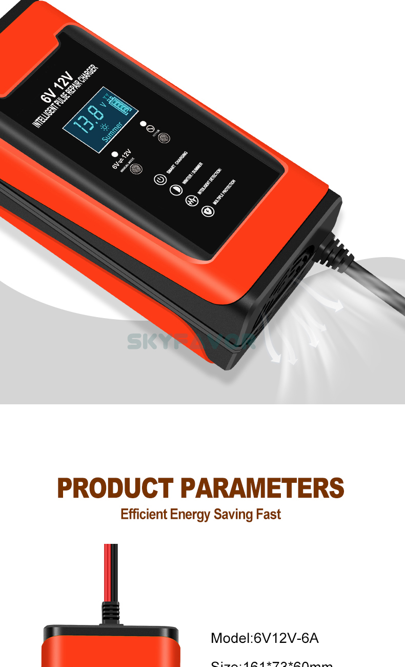 Fast Automatic 6V 12V Battery Charger 12V 6V 6A Universal Motorcycle Car Battery Charger for 12 Volt 6 Volt Lead Acid Battery