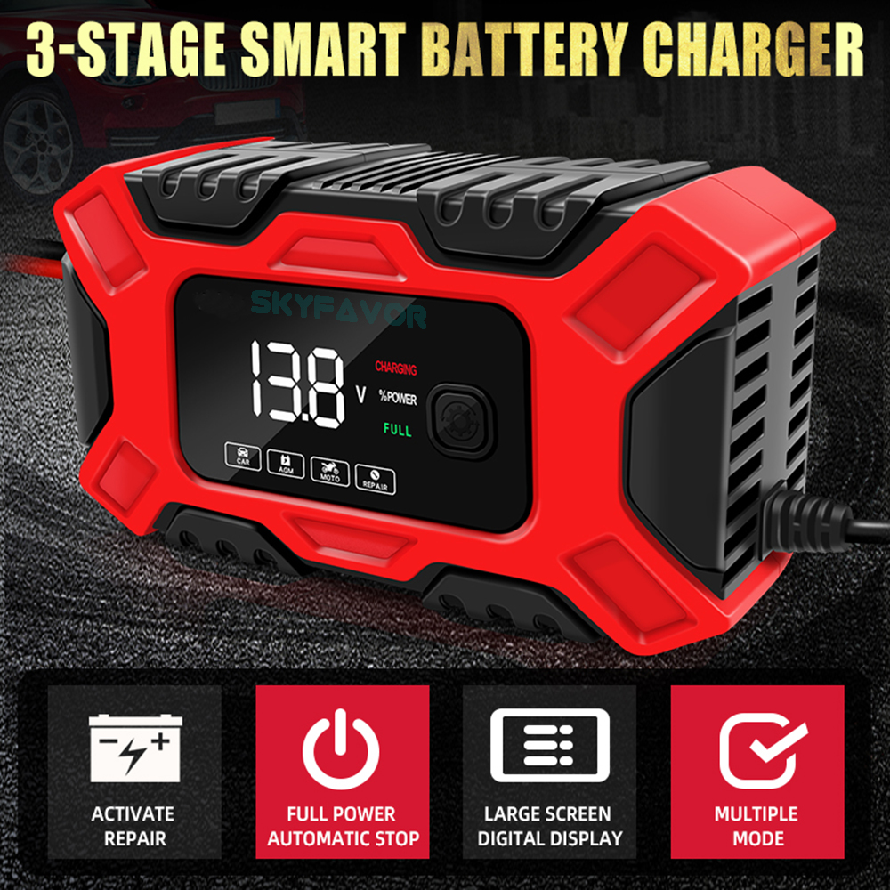 Newest Pulse Repair 12V Battery Chargers 12V 6A Automatic Intelligent Start Stop Pulse Repair Lead Acid 12 Volt Battery Charger
