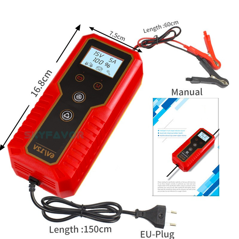 Factory Motorcycle Car Battery Charger 6V 12V 8A Universal Automatic Pulse Repair Lead Acid Battery Charger with Lcd Display