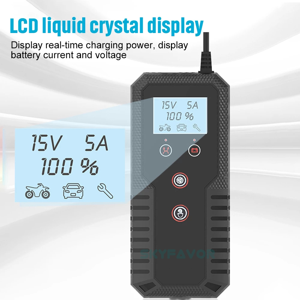 LCD Display Car Motorcycle Battery Charger 6V 12V 15A FAST Universal Pulse Repair Battery Charger for 6V 12V Lead Acid Batteries
