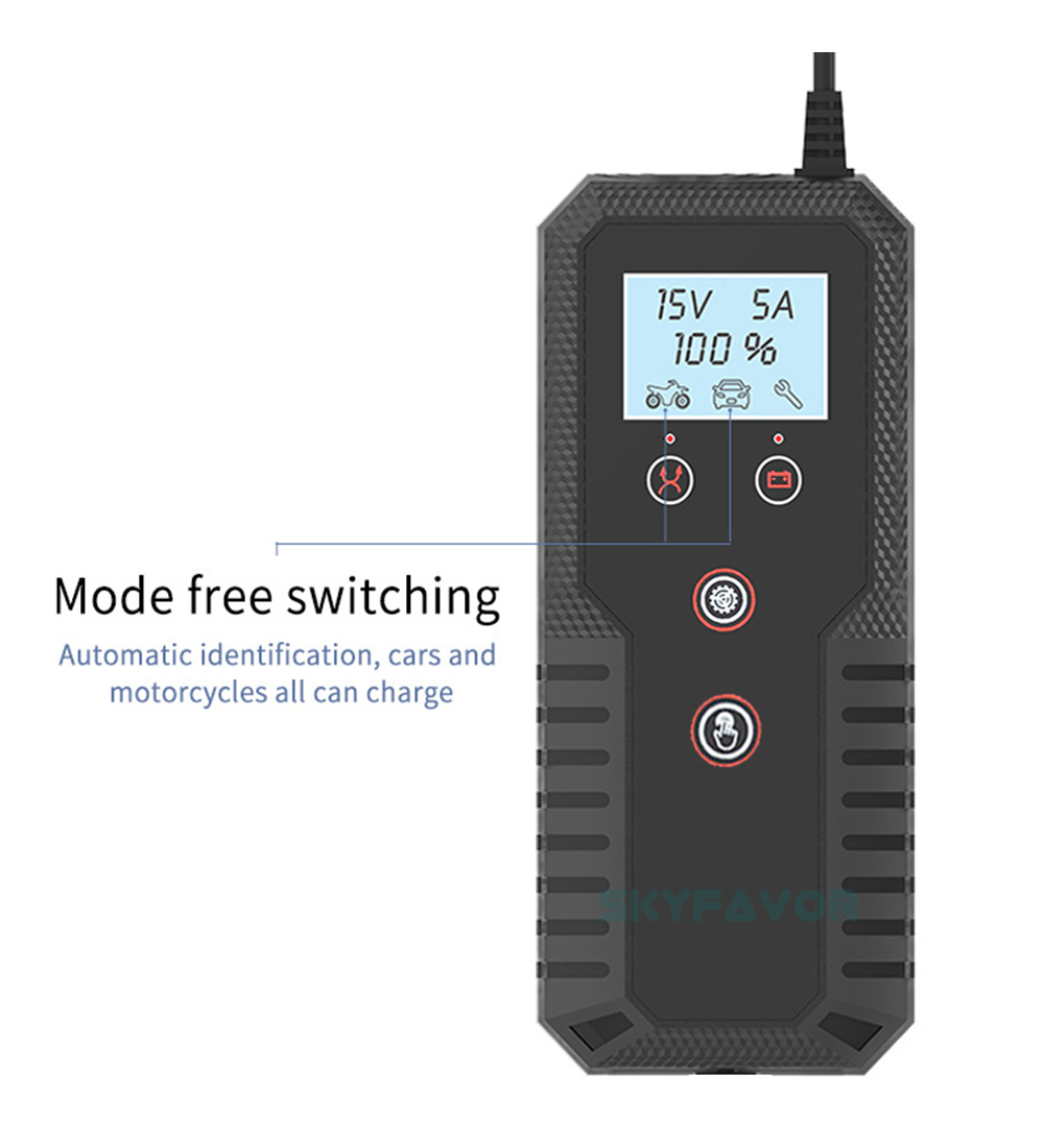 LCD Display Car Motorcycle Battery Charger 6V 12V 15A FAST Universal Pulse Repair Battery Charger for 6V 12V Lead Acid Batteries