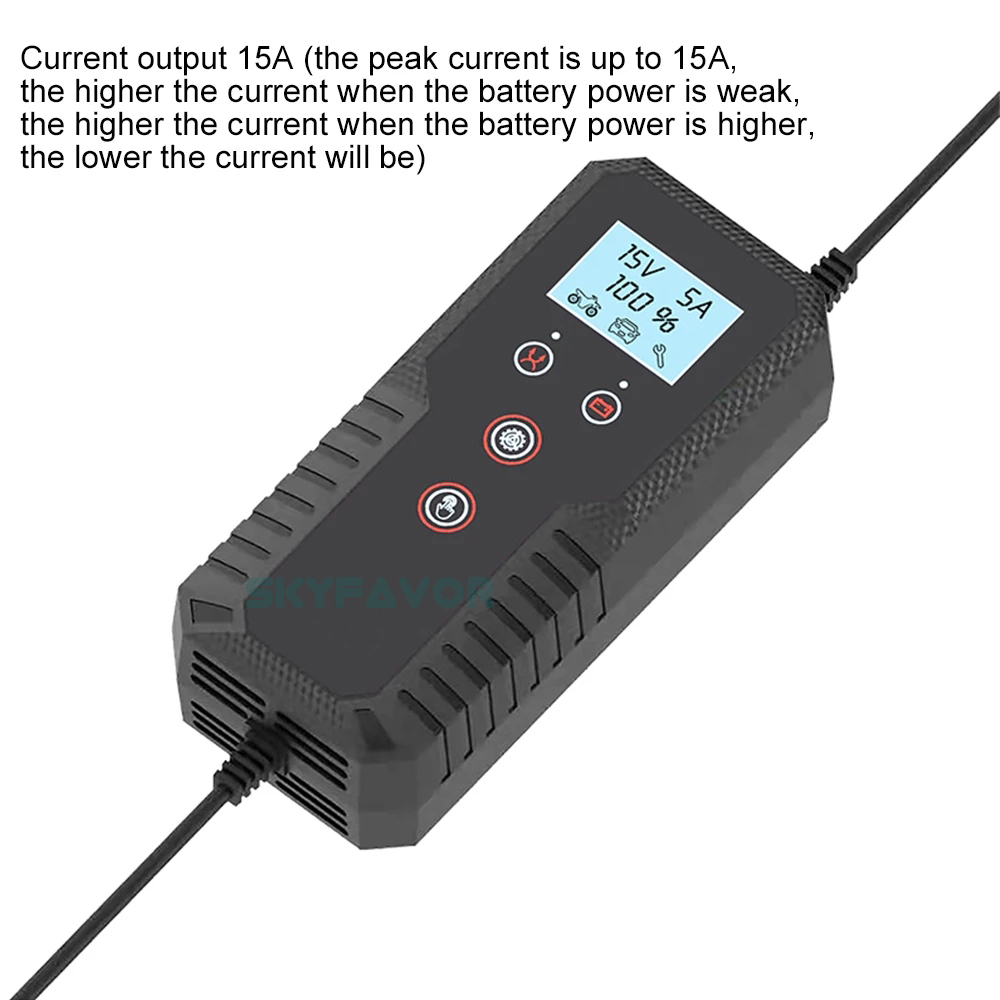 LCD Display Car Motorcycle Battery Charger 6V 12V 15A FAST Universal Pulse Repair Battery Charger for 6V 12V Lead Acid Batteries