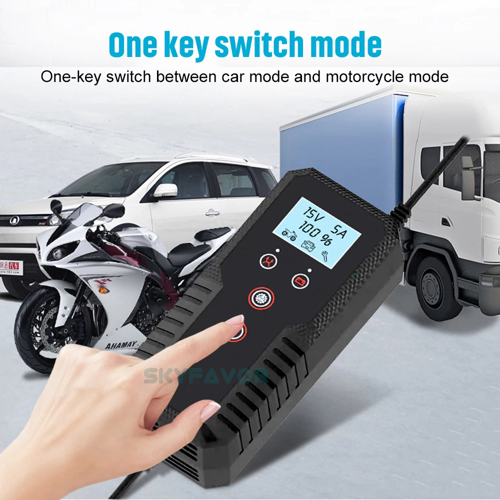 LCD Display Car Motorcycle Battery Charger 6V 12V 15A FAST Universal Pulse Repair Battery Charger for 6V 12V Lead Acid Batteries