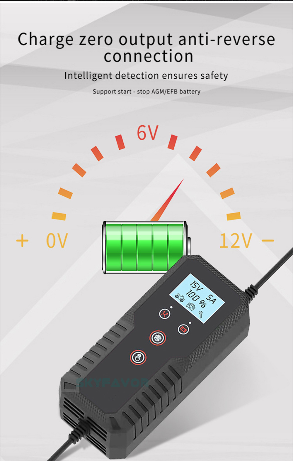 LCD Display Car Motorcycle Battery Charger 6V 12V 15A FAST Universal Pulse Repair Battery Charger for 6V 12V Lead Acid Batteries