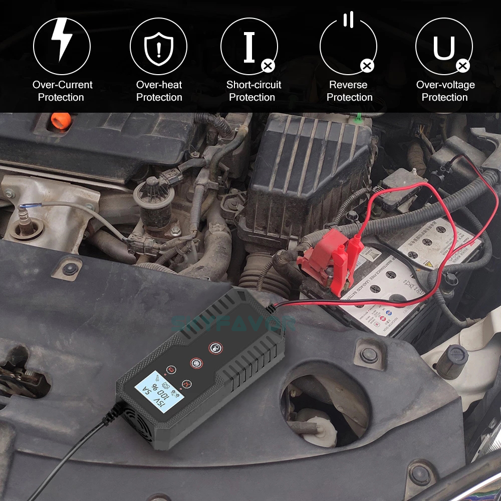 LCD Display Car Motorcycle Battery Charger 6V 12V 15A FAST Universal Pulse Repair Battery Charger for 6V 12V Lead Acid Batteries