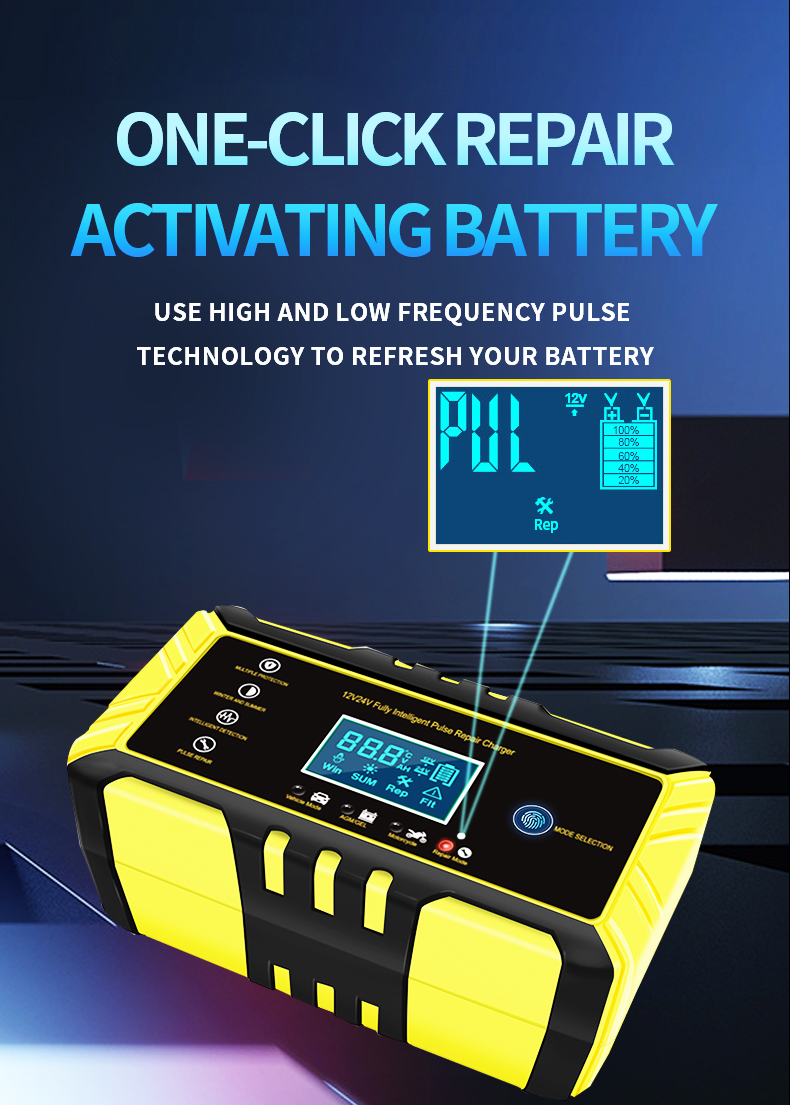 Smart 12V 24V Battery Charger 12V 24V 8A Universal Automatic Pulse Repair Lead Acid Battery Charger for Motorcycle Car Truck