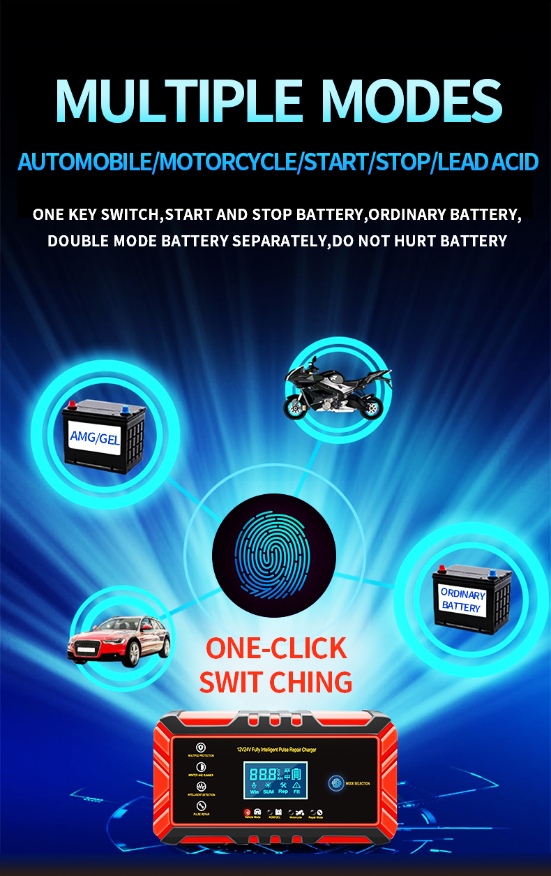 Smart 12V 24V Battery Charger 12V 24V 8A Universal Automatic Pulse Repair Lead Acid Battery Charger for Motorcycle Car Truck