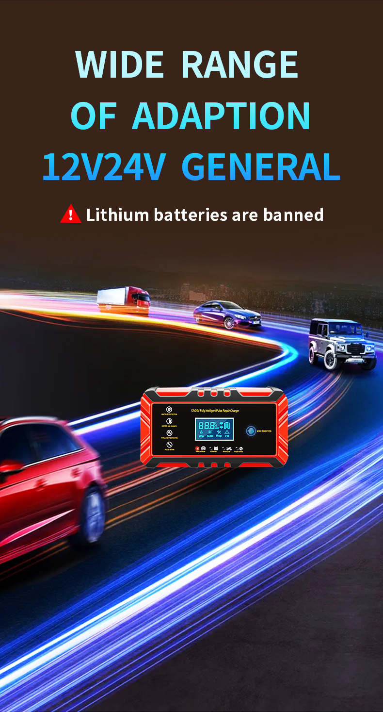 Smart 12V 24V Battery Charger 12V 24V 8A Universal Automatic Pulse Repair Lead Acid Battery Charger for Motorcycle Car Truck