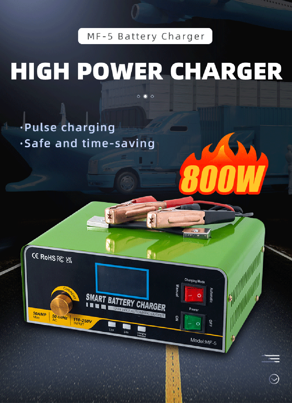 Newest Professional High Power Battery Charger 24V 30A 12V 50A Universal Automatic Lead Acid Rechargeable Pulse Battery Charger