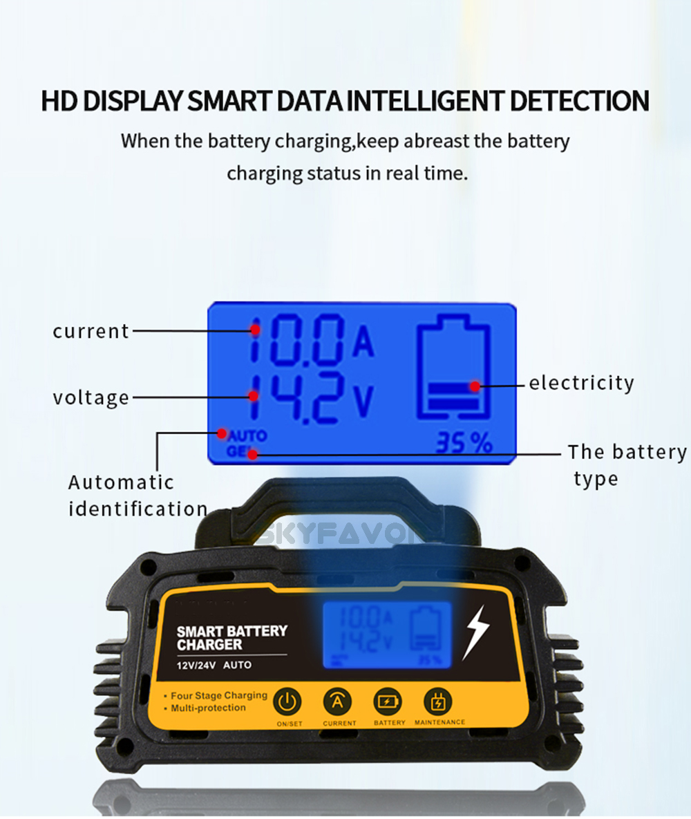 Automatic Motorcycle Car Battery Repair Charger 12V 6A 8A 10A 24V 6A Smart Maintainer Trickle Charger for Lead Acid Battery