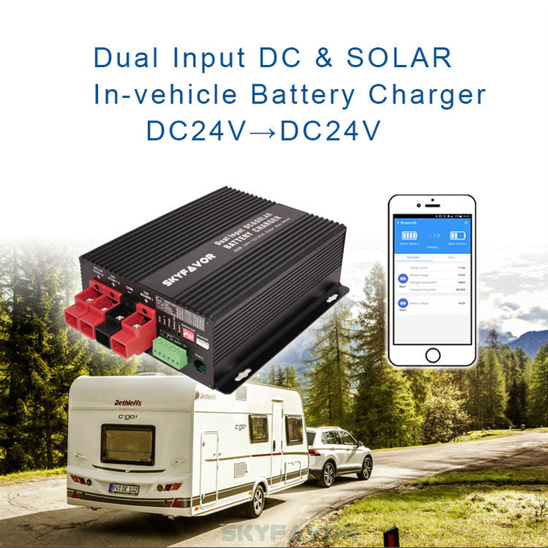 Intelligent 24V Dc to Dc Charger 24V 45A and  MPPT 30A Solar Battery Charger Dual Input Using for RV Camper Van Vehicle Marine