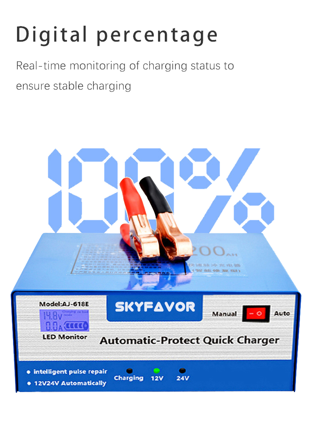 Automatic 12V 10A 24V 5A Battery Charger Auto Shutoff Charger - Universal for Car Boat Marine Truck Motorcycle Batteries Charger
