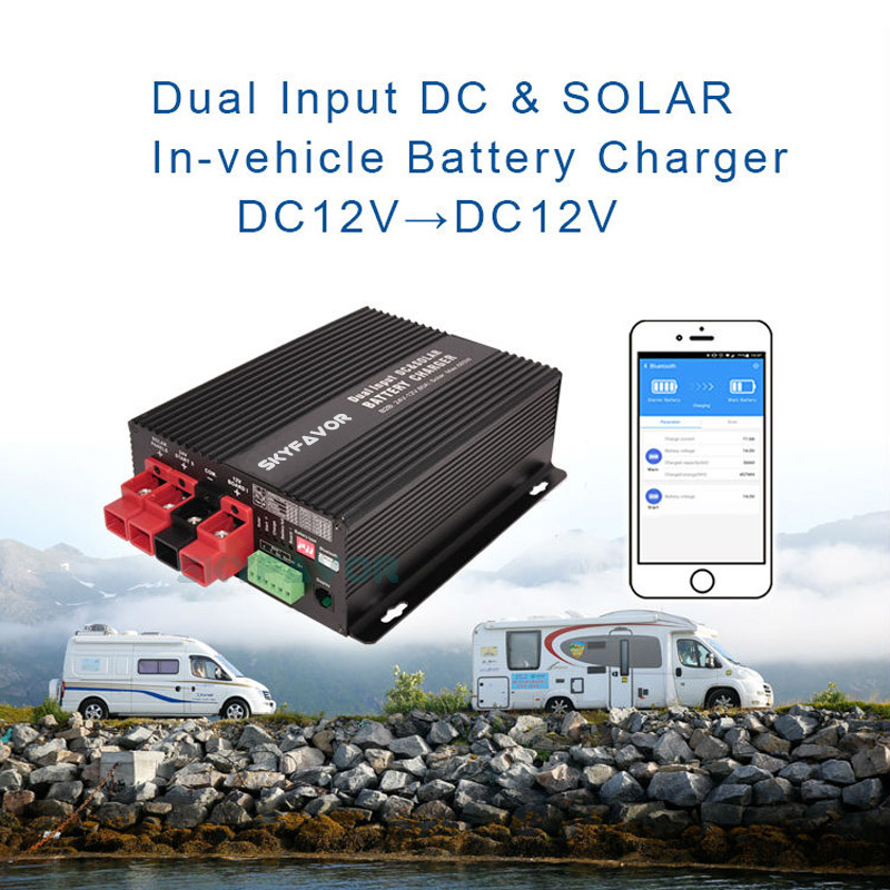 12V 30A DC to DC Dual Input Battery Charger 12V DC and MPPT Solar Battery Charger for RV Boat Yacht On-Board Charger